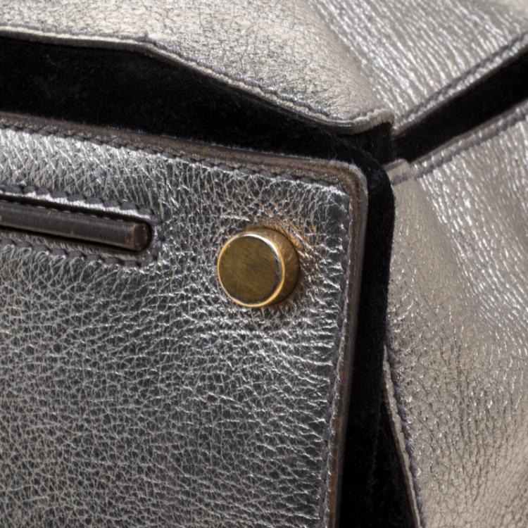 Pre Owned Saint Laurent Paris Silver Leather Large Muse Two Satchel