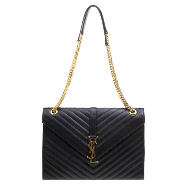 Pre Owned Saint Laurent Paris Black Black Matelasse Leather Cassandre Shoulder Bag