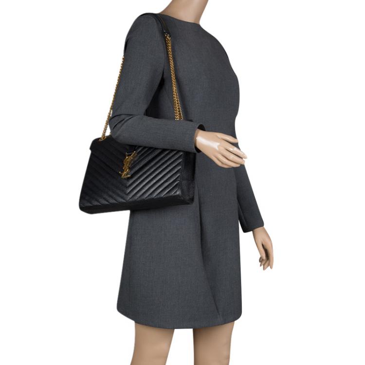 Pre Owned Saint Laurent Paris Black Black Matelasse Leather Cassandre Shoulder Bag