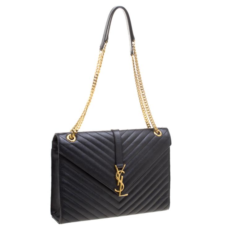 Pre Owned Saint Laurent Paris Black Black Matelasse Leather Cassandre Shoulder Bag