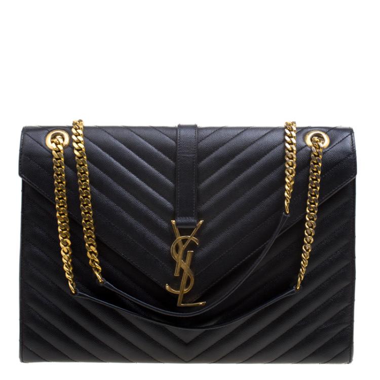 Pre Owned Saint Laurent Paris Black Black Matelasse Leather Cassandre Shoulder Bag