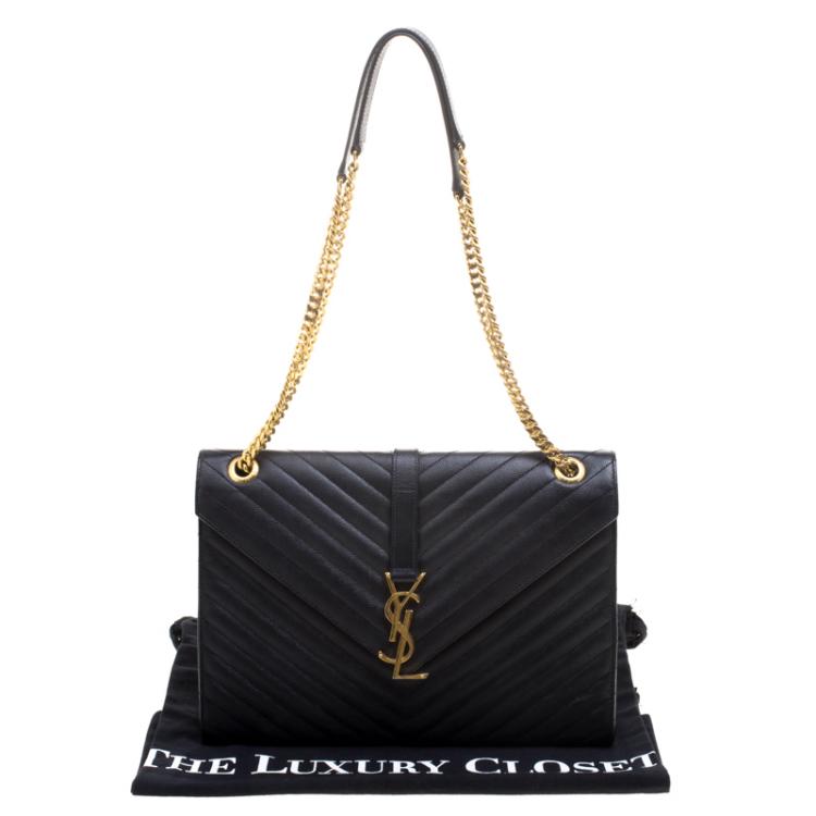 Pre Owned Saint Laurent Paris Black Black Matelasse Leather Cassandre Shoulder Bag