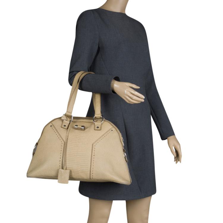 Pre Owned Saint Laurent Paris Beige Lizard Embossed Leather Large Muse Bag