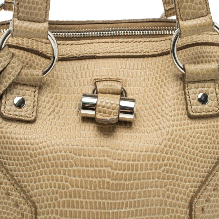 Pre Owned Saint Laurent Paris Beige Lizard Embossed Leather Large Muse Bag