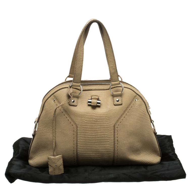 Pre Owned Saint Laurent Paris Beige Lizard Embossed Leather Large Muse Bag