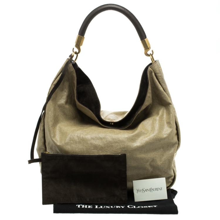 Pre Owned Saint Laurent Paris Beige Coated Canvas Roady Hobo