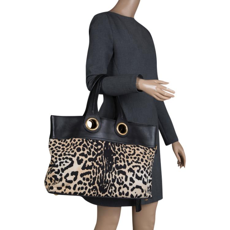 Saint Laurent leopard print canvas tote bag brand new