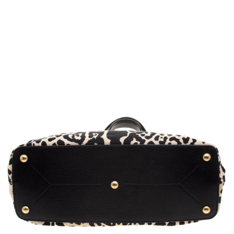 Pre Owned Saint Laurent Paris Black Leopard Print Canvas and Leather Palma Tote