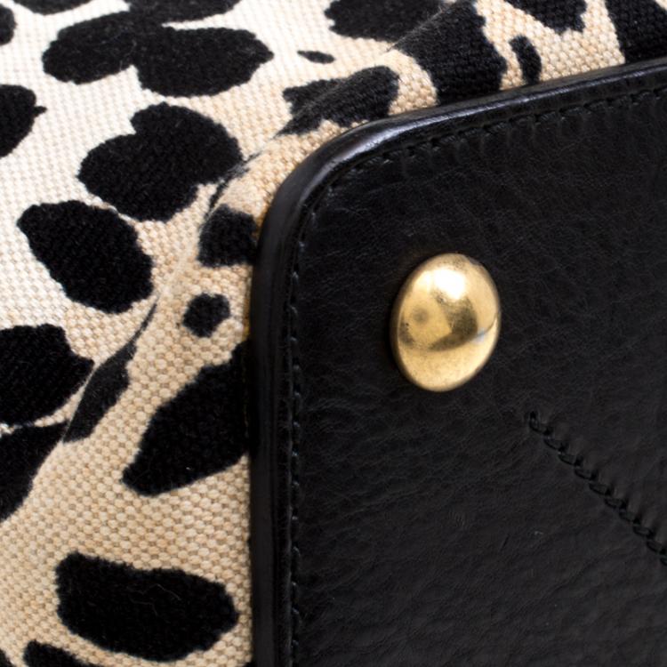 Pre Owned Saint Laurent Paris Black Leopard Print Canvas and Leather Palma Tote