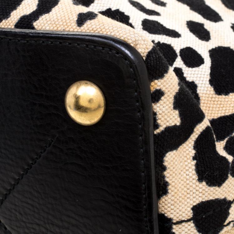 Pre Owned Saint Laurent Paris Black Leopard Print Canvas and Leather Palma Tote