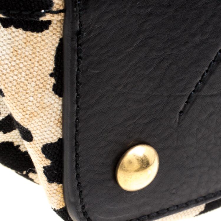 Pre Owned Saint Laurent Paris Black Leopard Print Canvas and Leather Palma Tote