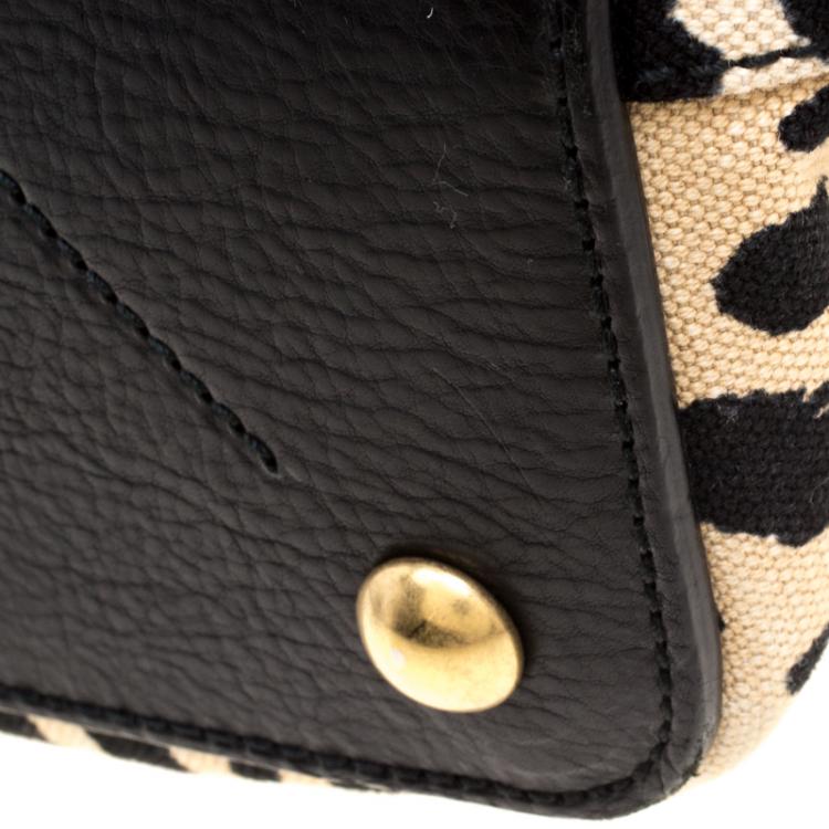 Pre Owned Saint Laurent Paris Black Leopard Print Canvas and Leather Palma Tote