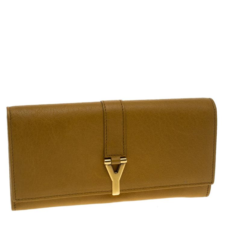 Pre Owned Saint Laurent Paris Tan Leather Y Line Flap Wallet