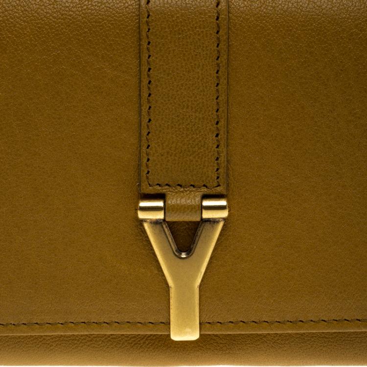 Pre Owned Saint Laurent Paris Tan Leather Y Line Flap Wallet