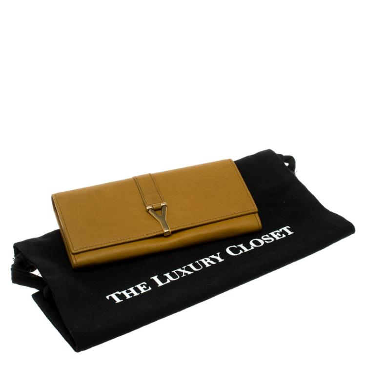 Pre Owned Saint Laurent Paris Tan Leather Y Line Flap Wallet