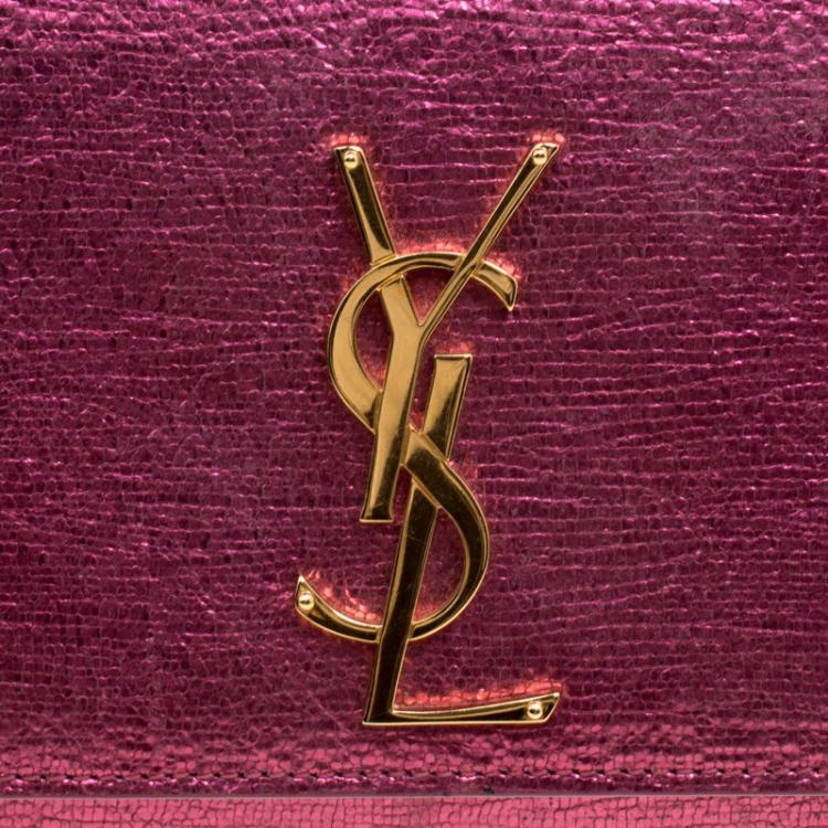 Pre Owned Saint Laurent Paris Metallic Pink Leather Cassandre Clutch