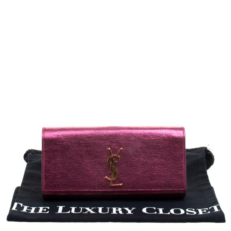 Pre Owned Saint Laurent Paris Metallic Pink Leather Cassandre Clutch