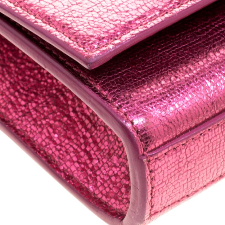 Pre Owned Saint Laurent Paris Metallic Pink Leather Cassandre Clutch