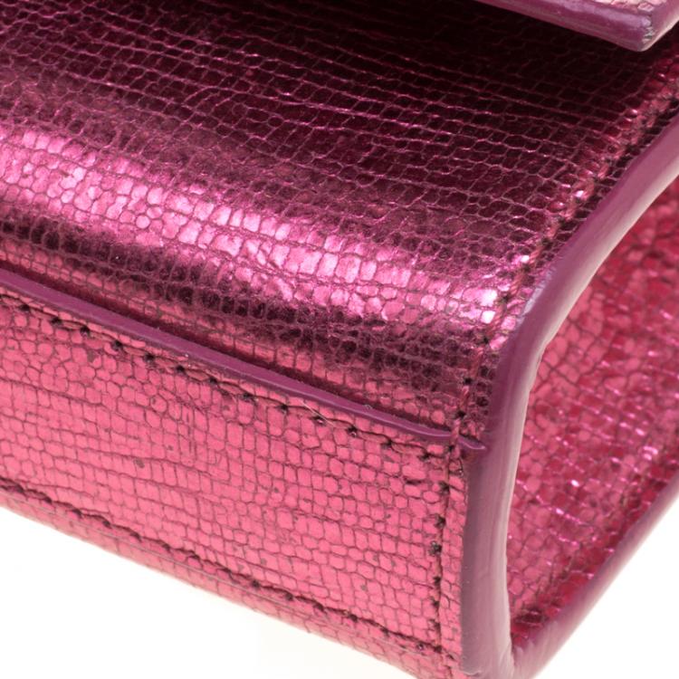 Pre Owned Saint Laurent Paris Metallic Pink Leather Cassandre Clutch