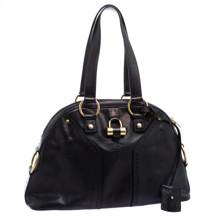 Pre Owned Saint Laurent Paris Metallic Black Leather Medium Muse Satchel