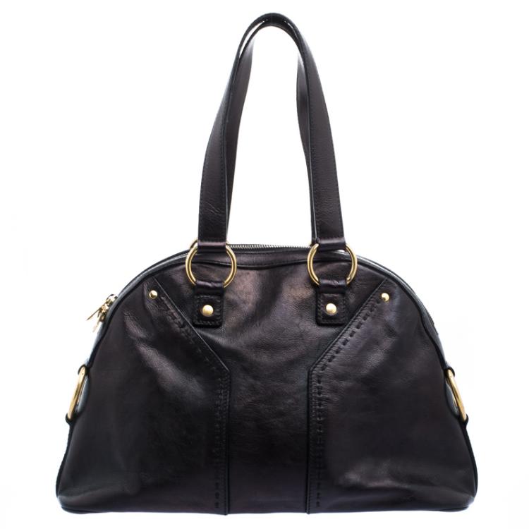 Pre Owned Saint Laurent Paris Metallic Black Leather Medium Muse Satchel