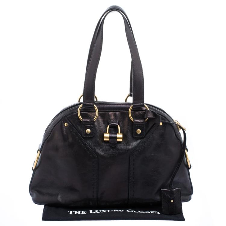 Pre Owned Saint Laurent Paris Metallic Black Leather Medium Muse Satchel