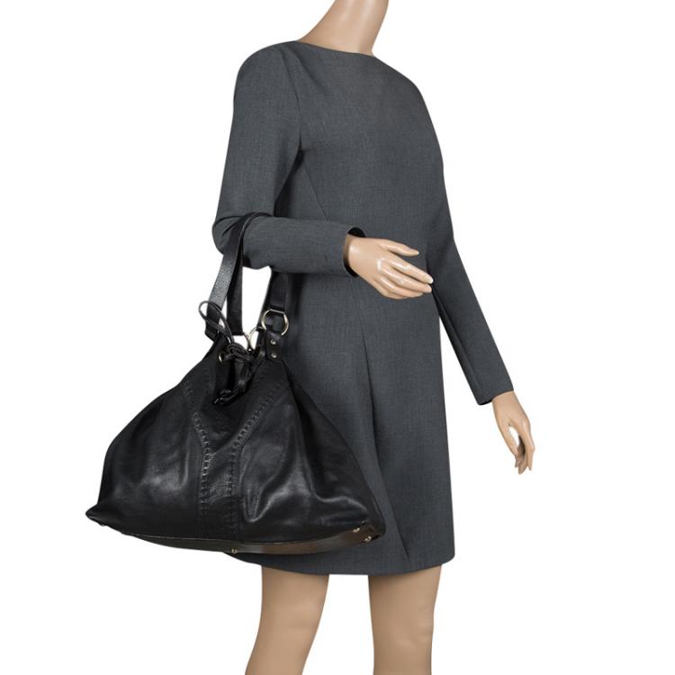 Pre Owned Saint Laurent Paris Black Leather Drawstring Tote