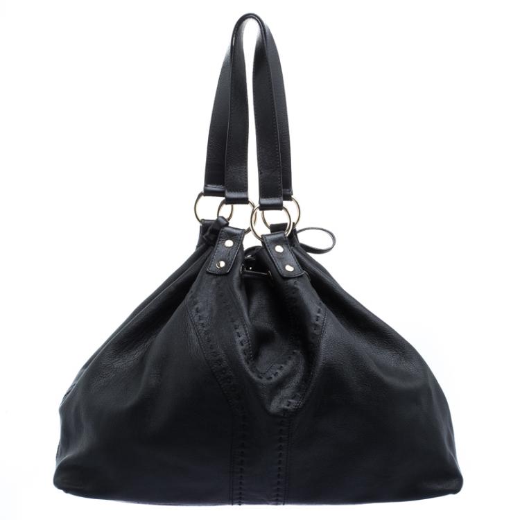 Pre Owned Saint Laurent Paris Black Leather Drawstring Tote