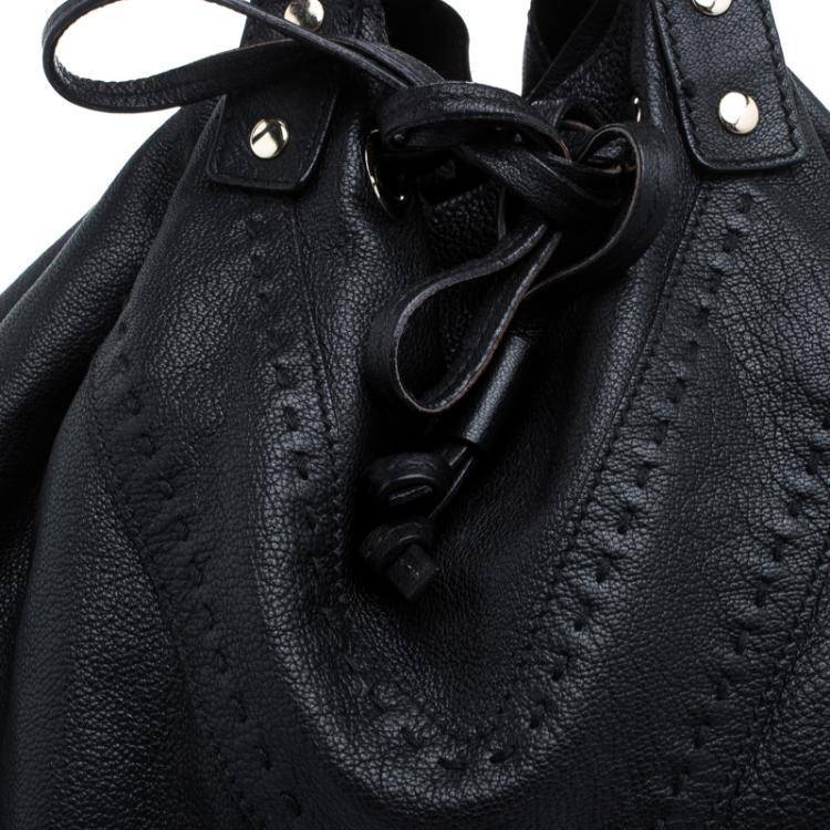 Pre Owned Saint Laurent Paris Black Leather Drawstring Tote