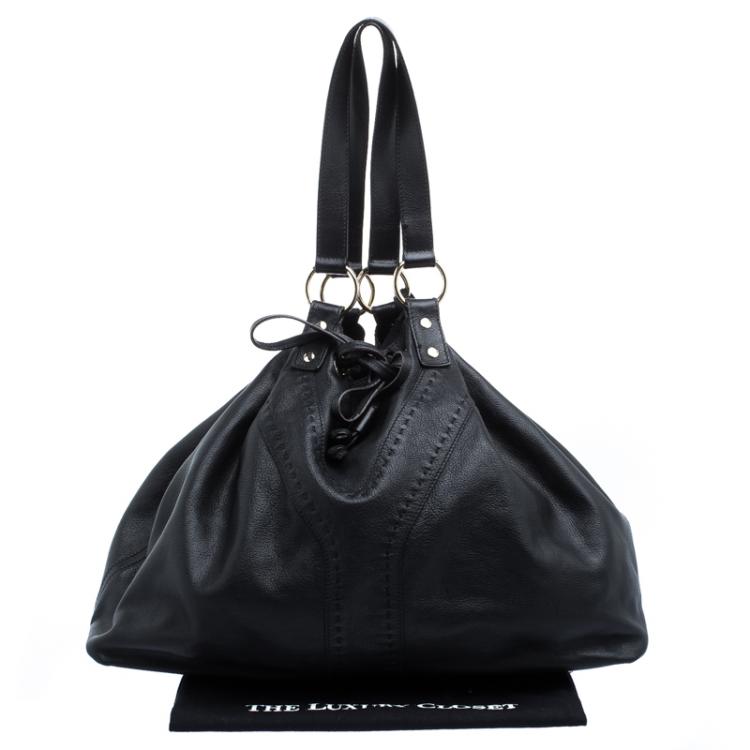 Pre Owned Saint Laurent Paris Black Leather Drawstring Tote