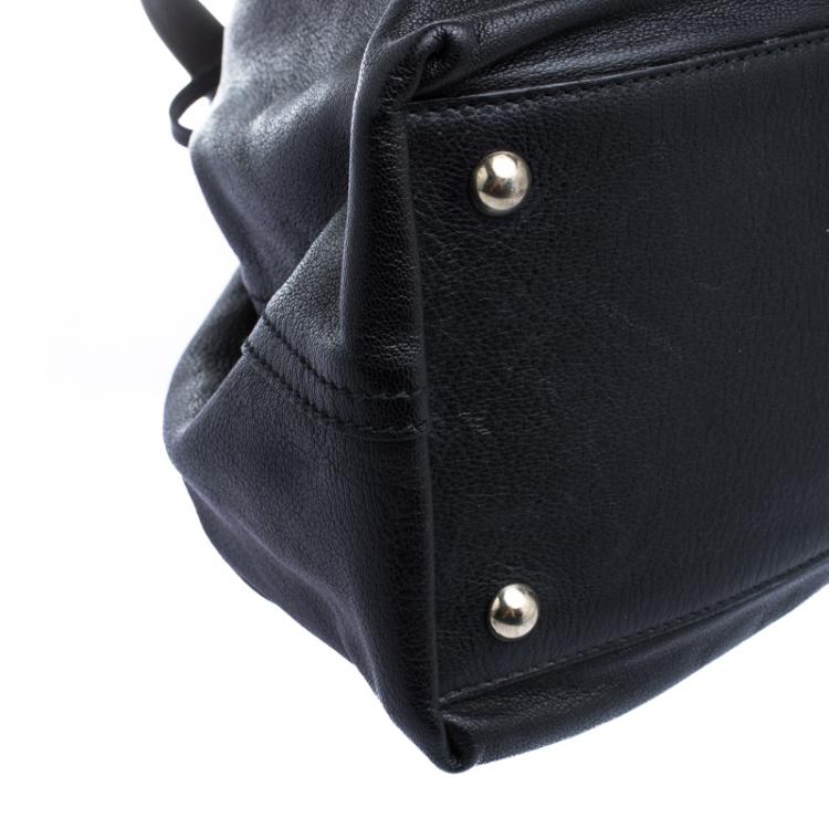 Pre Owned Saint Laurent Paris Black Leather Drawstring Tote