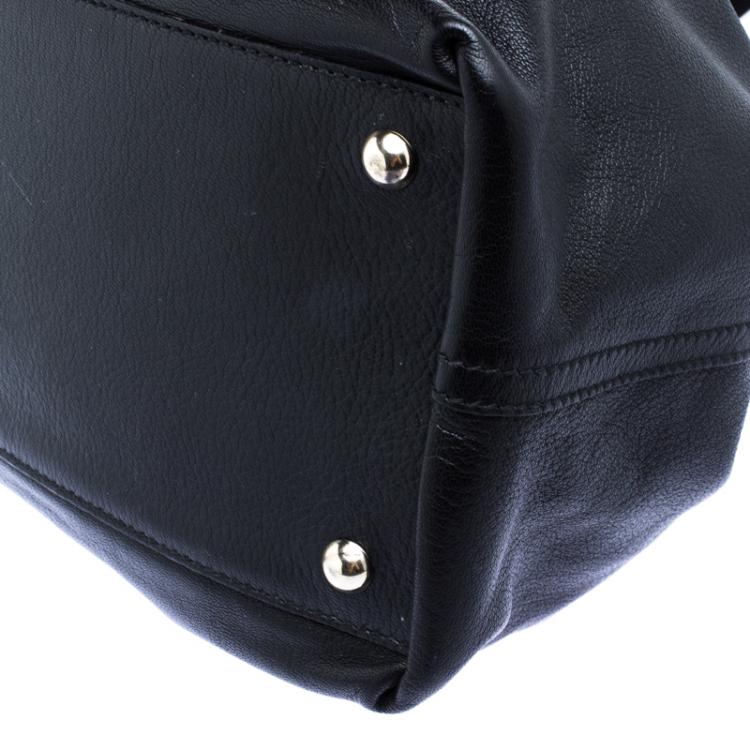 Pre Owned Saint Laurent Paris Black Leather Drawstring Tote