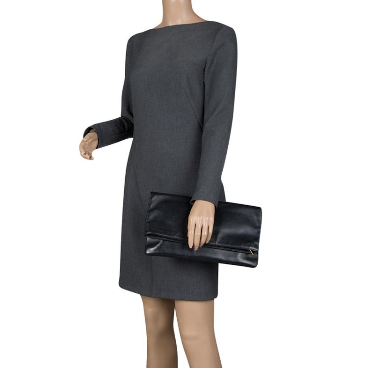 Pre Owned Saint Laurent Paris Black Leather Large Foldover Clutch