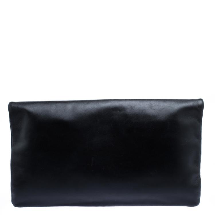 Pre Owned Saint Laurent Paris Black Leather Large Foldover Clutch