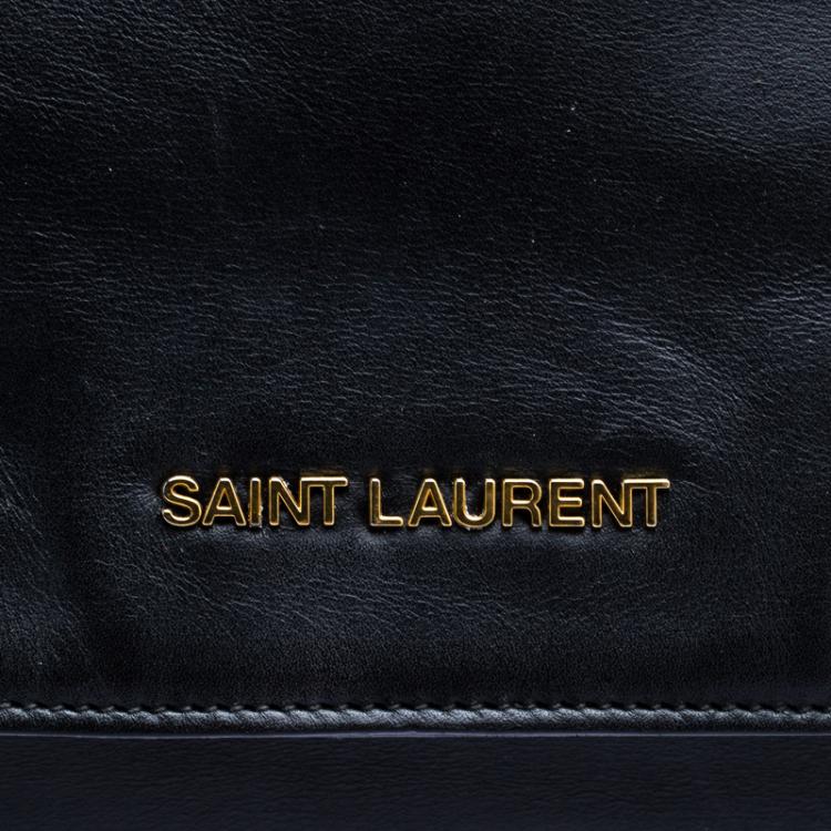 Pre Owned Saint Laurent Paris Black Leather Large Foldover Clutch