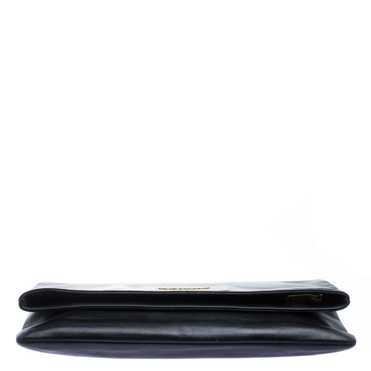 Pre Owned Saint Laurent Paris Black Leather Large Foldover Clutch