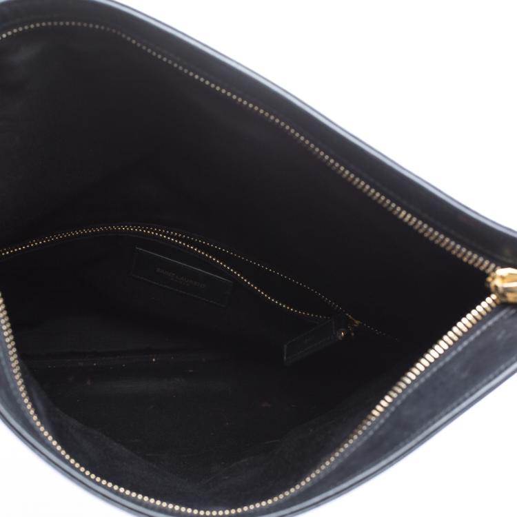 Pre Owned Saint Laurent Paris Black Leather Large Foldover Clutch