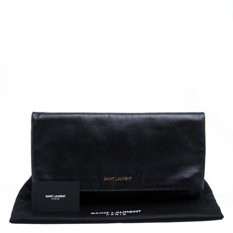 Pre Owned Saint Laurent Paris Black Leather Large Foldover Clutch