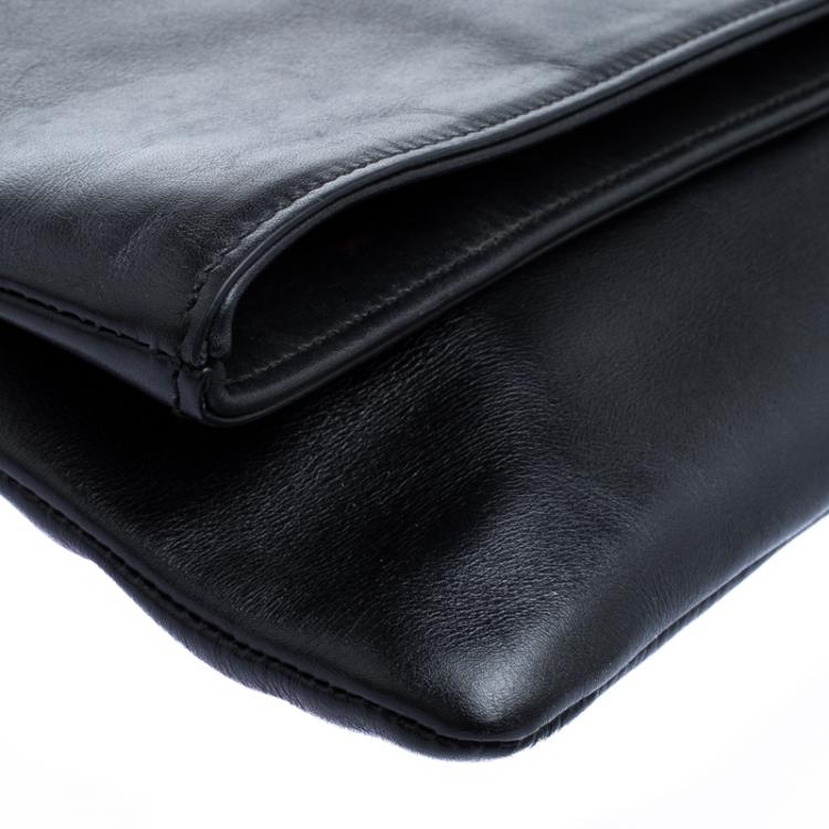 Pre Owned Saint Laurent Paris Black Leather Large Foldover Clutch