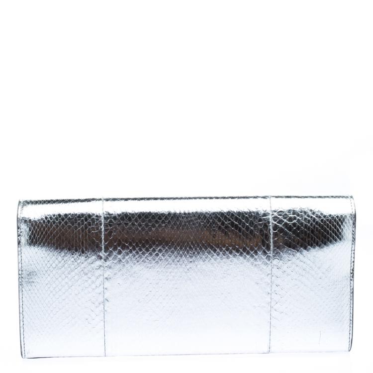 Pre Owned Saint Laurent Paris Silver Python Kate Tassel Clutch