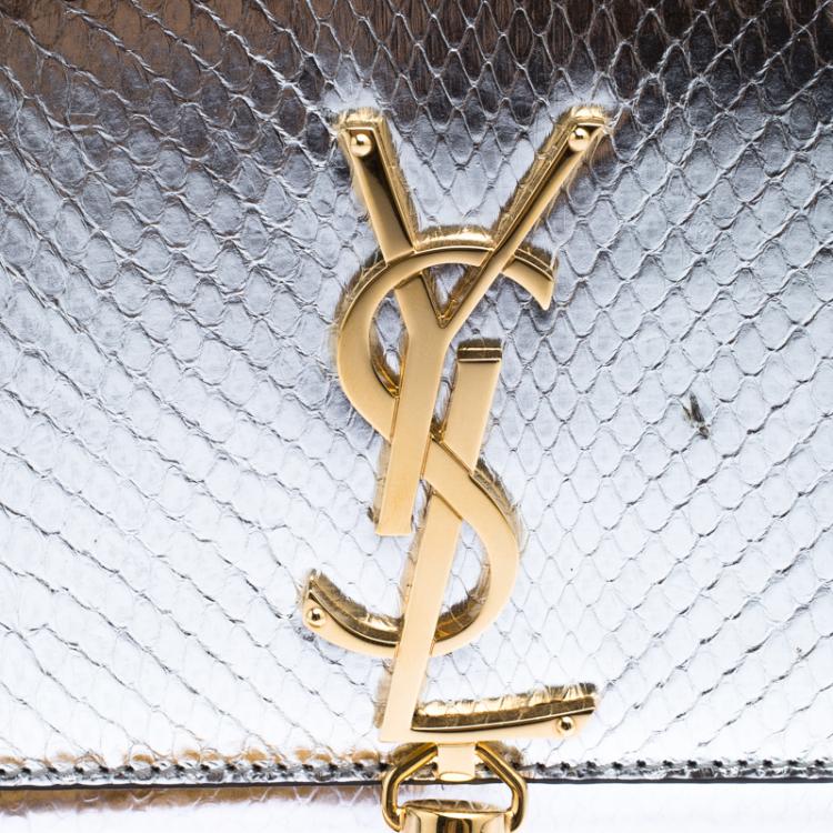 Pre Owned Saint Laurent Paris Silver Python Kate Tassel Clutch