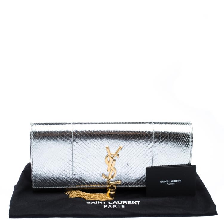 Pre Owned Saint Laurent Paris Silver Python Kate Tassel Clutch