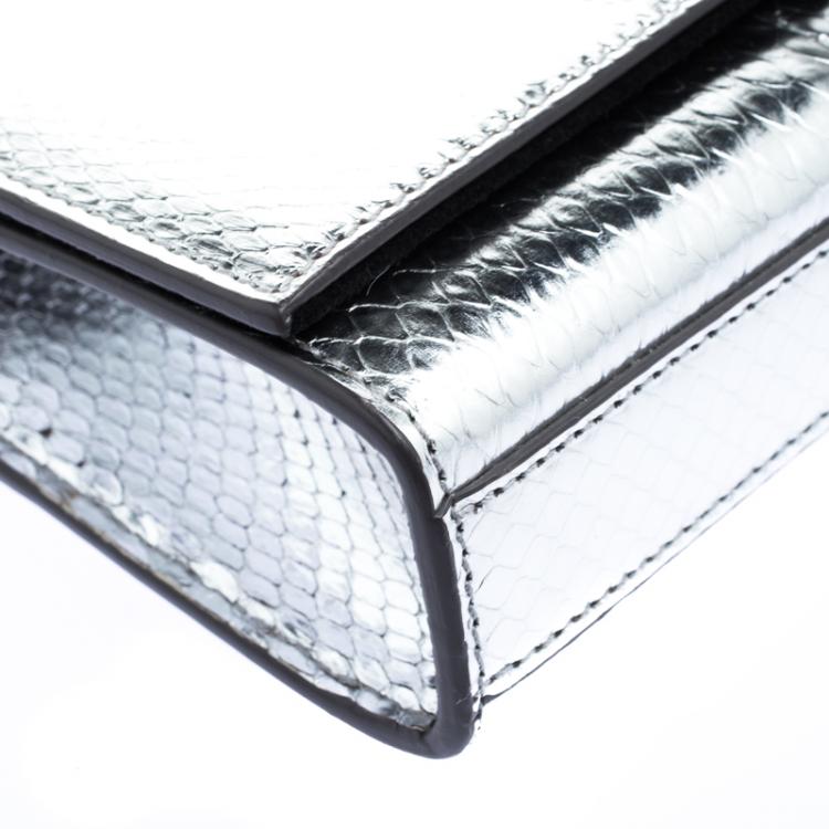 Pre Owned Saint Laurent Paris Silver Python Kate Tassel Clutch