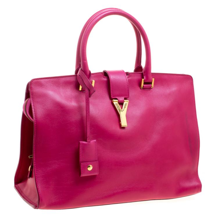 Pre Owned Saint Laurent Hot Pink Leather Medium Cabas Chyc Tote