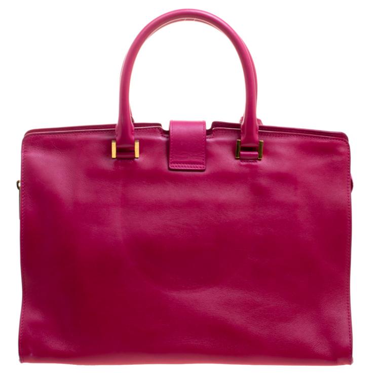 Pre Owned Saint Laurent Hot Pink Leather Medium Cabas Chyc Tote