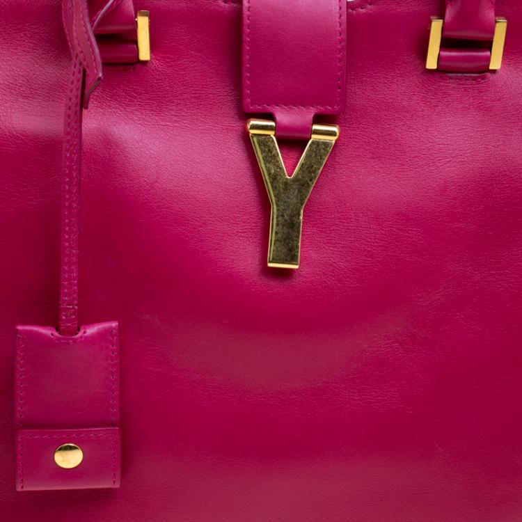 Pre Owned Saint Laurent Hot Pink Leather Medium Cabas Chyc Tote