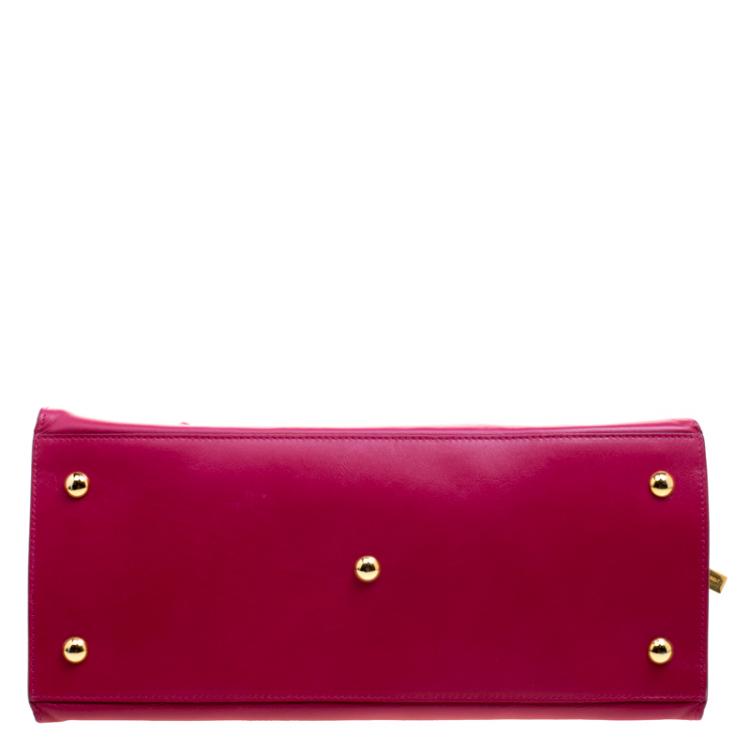 Pre Owned Saint Laurent Hot Pink Leather Medium Cabas Chyc Tote
