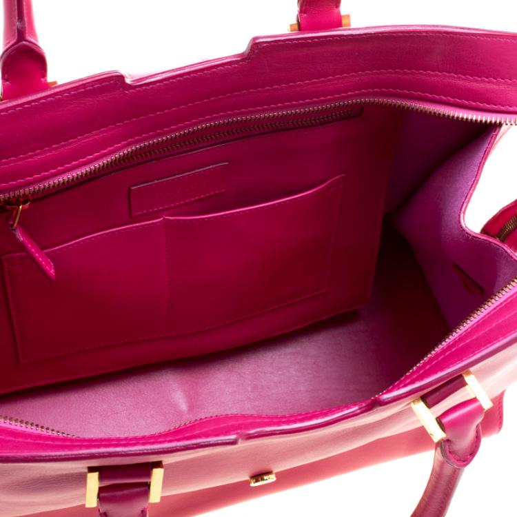 Pre Owned Saint Laurent Hot Pink Leather Medium Cabas Chyc Tote