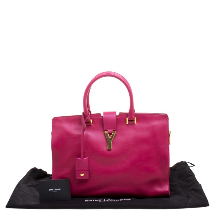 Pre Owned Saint Laurent Hot Pink Leather Medium Cabas Chyc Tote