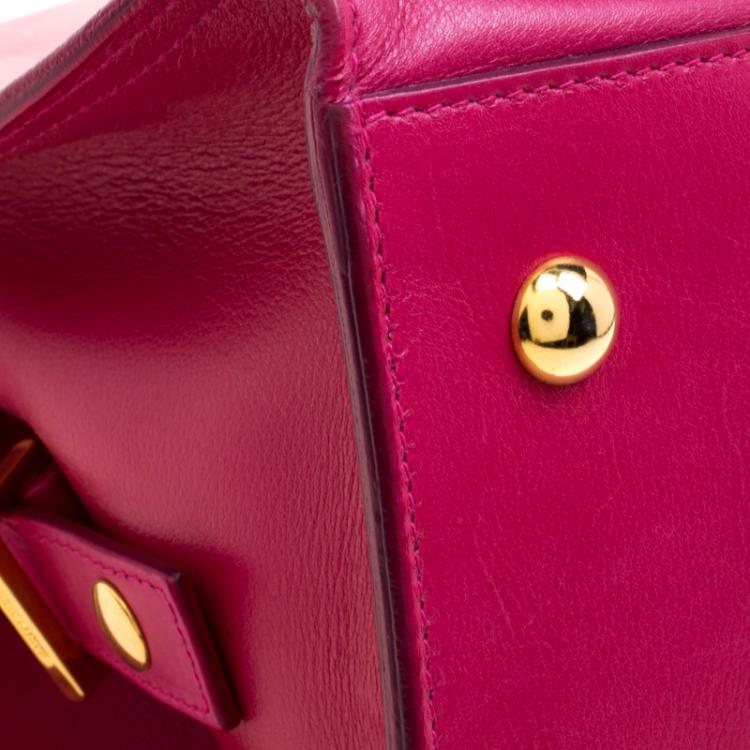 Pre Owned Saint Laurent Hot Pink Leather Medium Cabas Chyc Tote